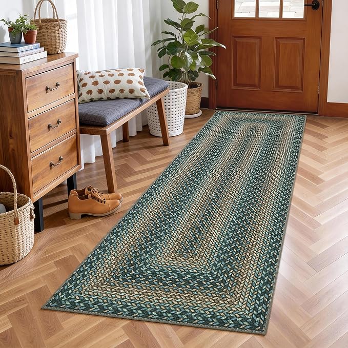 GarveeHome Indoor Easy Jute Runner Rug 2x6 Washable Kitchen Runner Rugs | Low Pile Non Slip Throw Runners Carpet Stain Resistant Long Hallway Mat Living Room Bedroom Bedside Area Rugs, Slates