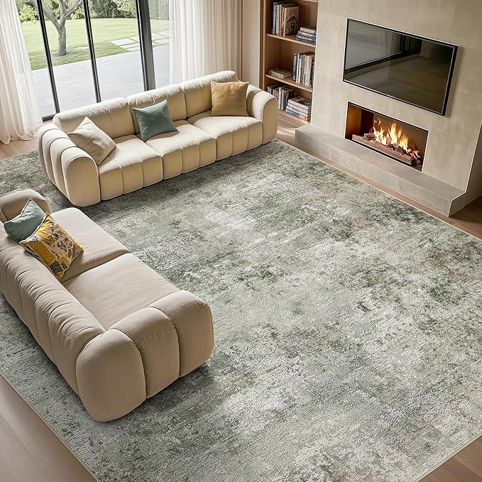 Tortania Area Rug Living Room Rugs - 8x10 Washable Large Soft Neutral Boho Moroccan Bohemian Farmhouse Rug Indoor Floor Carpet for Bedroom Under Dining Table Home Office Decor - Olive Brown