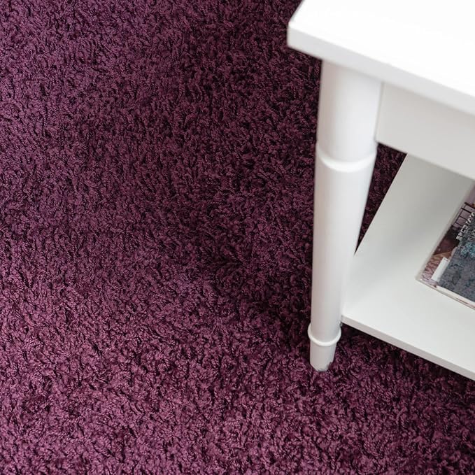 Unique Loom Solid Shag Collection Area Rug (8' x 10' Oval, Eggplant Purple)