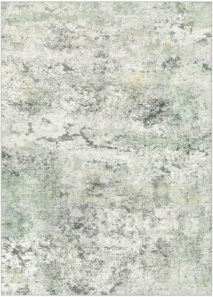 DMOYEST Area Rug Living Room Rugs - 5x7 Large Soft Indoor Neutral Modern Abstract Low Pile Washable Rug Carpet for Bedroom Dining Room Farmhouse Home Office - Green/Grey/Yellow