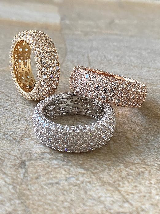 Barzel Women's Wide Eternity Ring Wedding Band - 18k White or Rose Gold Plated Wide Band Cubic Zirconia Eternity Ring