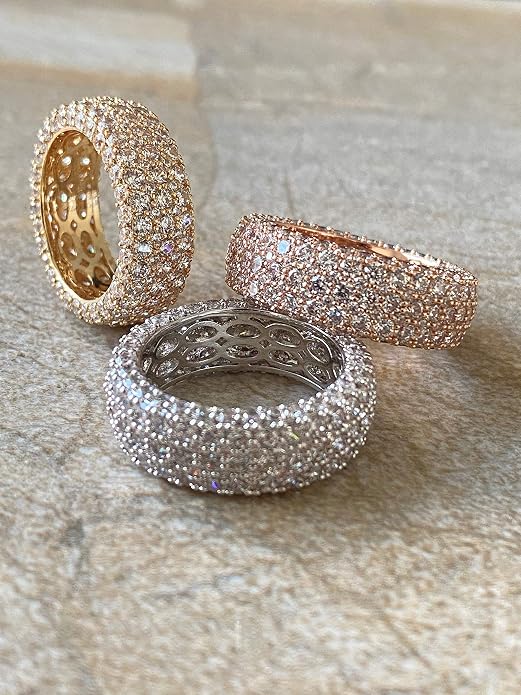 Barzel Women's Wide Eternity Ring Wedding Band - 18k White or Rose Gold Plated Wide Band Cubic Zirconia Eternity Ring