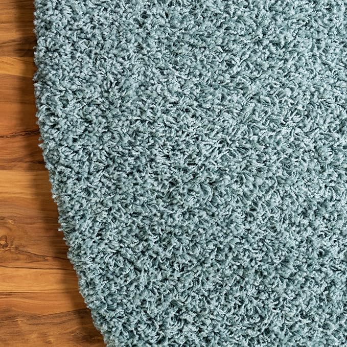 Unique Loom Solid Shag Collection Area Rug (7' 10" x 10' Oval, Light Slate Blue)