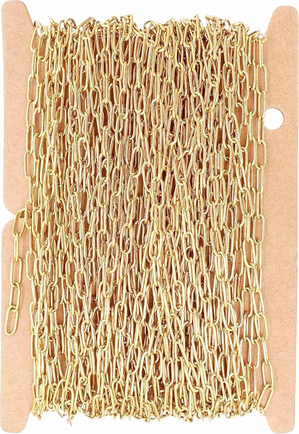 THREENEST 32.8-Feet Width 2.5mm Stainless Steel Paperclip Chains, 18K Real Gold Plated, Soldered Cable Long Craft Chain for Necklace Bracelet Earring Jewelry Making (2200-GOLD-10M)