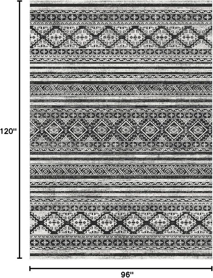 RUGSURE Washable Area Rugs 8' x 10' - 1/6 Thick - Moroccan-Inspired -Stain & Water Resistant Non-Slip - Resistant Rug for Living Room, Bedroom, Nursery, Pet & Child Friendly (Black)