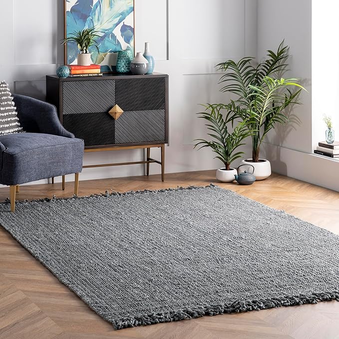 Nuloom Daniela Grey, 8'6" x 11'6", Handmade, Jute, Tassel, Soft and Textured, High Traffic, Stain Resistant, Easy Clean, Durable Area Rug for Bedroom, Living Room, Dining Space, Foyer, Entryway