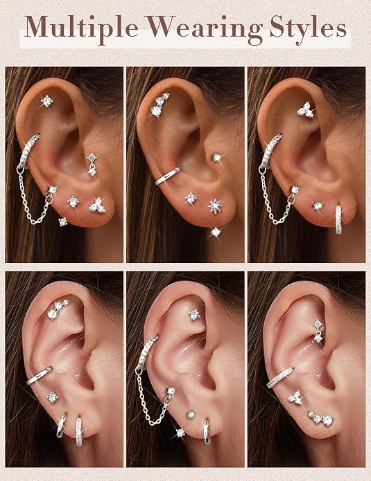 Florideco Small Stud Hoop Earrings for Women Hypoallergenic 14K Gold Plated Surgical Stainless Steel Flat Back Earrings Dainty Hoop Stud Earring Stacks Cartilage Earring Set for Multiple Piercing