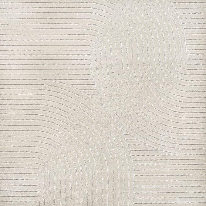 JONATHAN Y Hallie High-Low Curve Ivory/Cream 9x9 Square Indoor/Outdoor Area Rug, Minimalist, Pet Friendly, Non-Shedding, Stain Resistant, Hose-Washable for Backyard, Patio, Porch (SCN100B-9SQ)