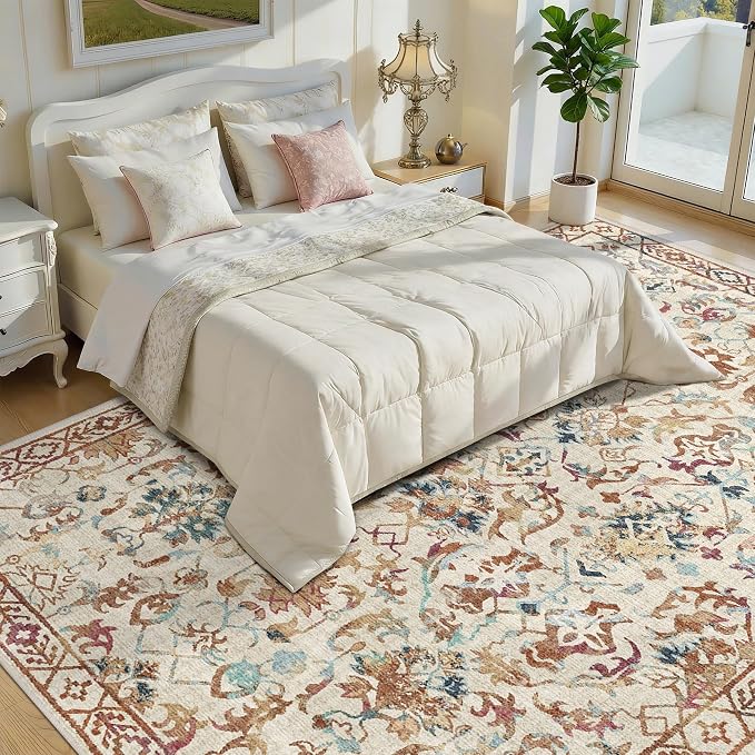 Deerly Beige Colorful Neutral Large Area Rug 9x12 for Living Room, Washable Rug for Dining Room Bedroom, Anti-Slip Low-Pile and Soft Accent Rug Farmhouse Office Home Decor Light Green