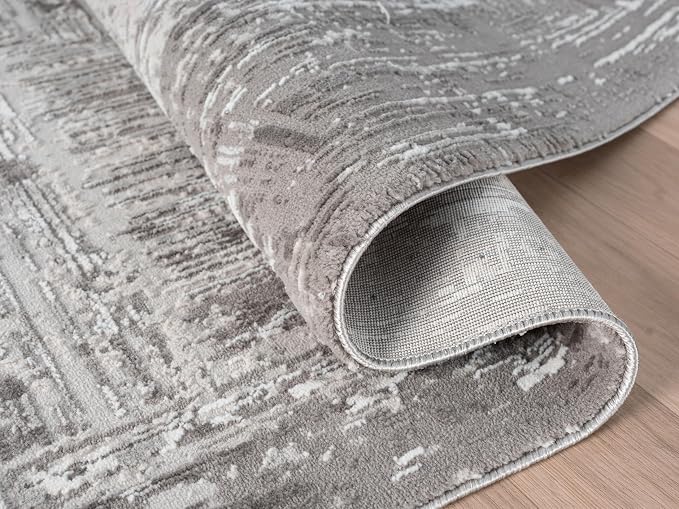 Amy Modern Abstract Area Rug for Living Room, 5x7 Contemporary Textured Geometric Gray Rug, High-Low Pile Stain Resistant Carpet for Bedroom, Dining Room or Kitchen (5' x 7', Gray)