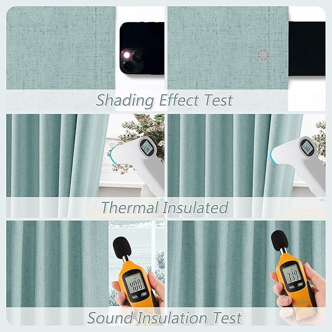 Guken Light Blue 100% Blackout Linen Curtains 84 Inch Length 2 Panels Set for Living Room Bedroom Back Tab/Rod Pocket Thermal Insulated Black Out Drapes Room Darkening Window Curtains 84 Inches Long