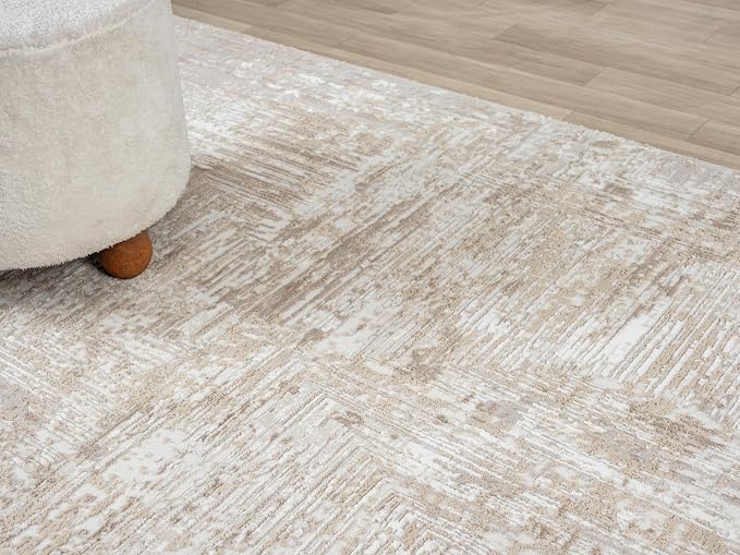 Amy Modern Abstract Area Rug for Living Room, 5x7 Contemporary Textured Geometric Beige Neutral Rug, Stain Resistant Non-Shedding Carpet for Bedroom, Dining Room or Kitchen (5' x 7', Beige)