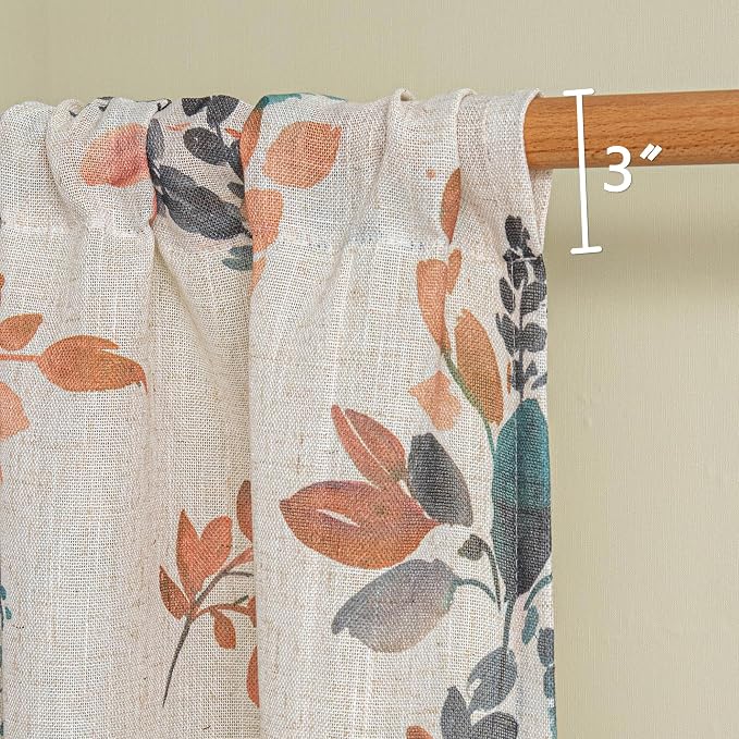 MYSKY HOME Linen Tier Patterned Curtains Over Sink 30 Inch Long Set of 2 Light Filtering Privacy Half Window Curtains with Rod Pocket for Kitchen, Cabinet, Basement, Camper, Burnt Orange, 30" Wide