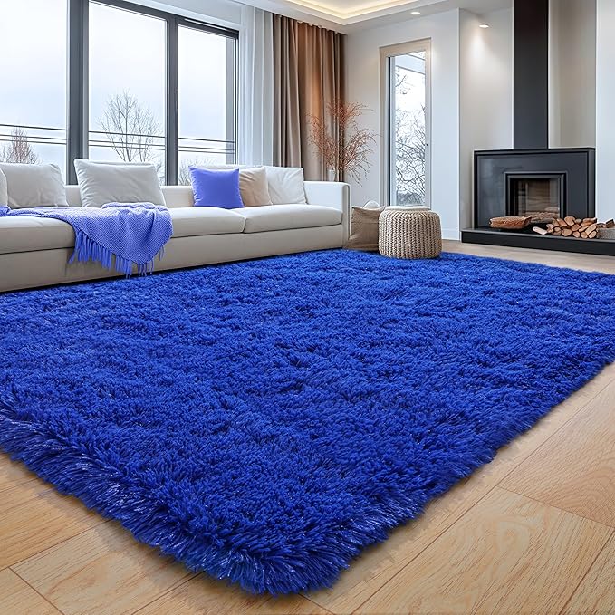 10x14 Large Area Rugs for Living Room, Blue Fluffy Shag Rug | Shaggy Shag Carpet, Soft and Comfy, Non Slip Big Fuzzy Carpet for Bedroom Nursery Kids Girls Boys Room Dorm Home Decor