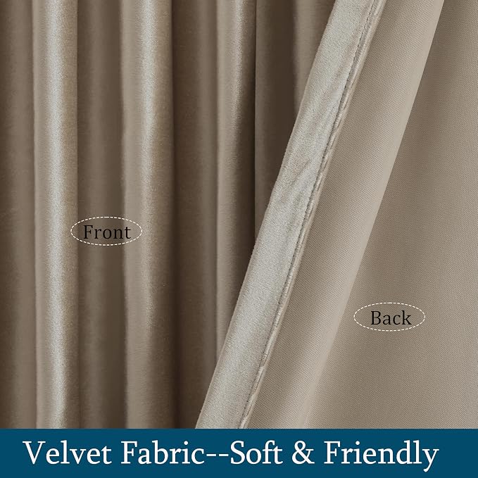 PRIMROSE Taupe Curtains 84 inch for Living Room,2 Panels Polyester Velvet Drapes Blackout Rod Pocket Back Tab Window Treatment Room Darkening Decorative Thick Curtains for Bedroom
