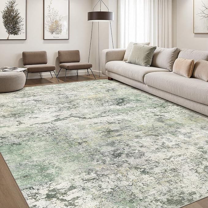 DMOYEST Area Rug Living Room Rugs - 6x9 Large Soft Indoor Neutral Modern Abstract Low Pile Washable Rug Carpet for Bedroom Dining Room Farmhouse Home Office - Green/Grey/Yellow