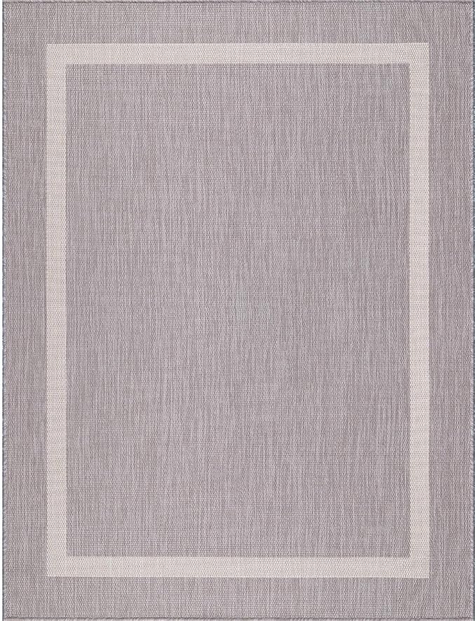 Luul Home Bordered Outdoor Rug 5x7 Washable Outside Carpet for Indoor Patio Porch Waterproof Easy Cleaning Non Shedding Area Rugs Gray 5 x 7