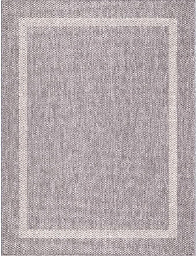 Luul Home Bordered Outdoor Rug 10x14 Washable Outside Carpet for Indoor Patio Porch Waterproof Easy Cleaning Non Shedding Area Rugs Gray 10 x 14
