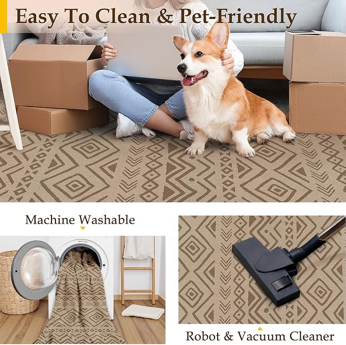 PureCozy 4x6 Easy Jute Outdoor Rug Brown Boho Indoor Outdoor Area Rug Farmhouse Patio Carpet for Backyard, Patio, Porch, Living Room，Easy-Cleaning, High Traffic, Pet-Friendly, Non-Shedding