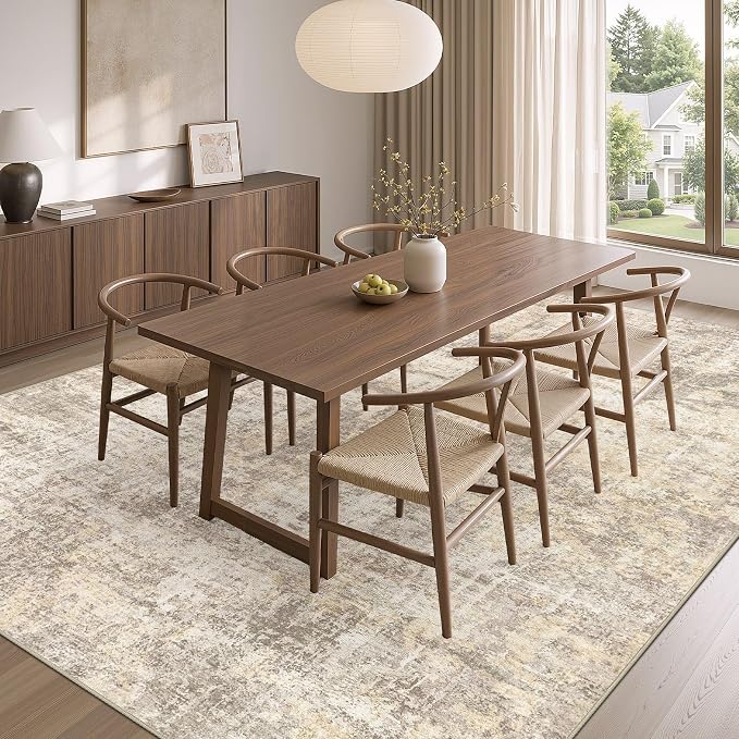 cotiled Washable Area Rug 5x7, Non-Slip Soft Neutral Rug for Living Room | Modern Abstract Carpet, Stain Resistant and Kid & Pet Friendly, Ideal For Bedroom, Dining Room, Nursery, Home Office - Beige