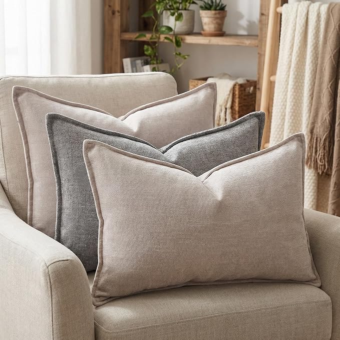 12x20 Inches Throw Pillow Covers Set of 4 Soft Textured Chenille Decorative Cushion Cases for Couch Sofa Bed Modern Farmhouse Neutral Accent Covers with Hidden Zipper Beige Coffee