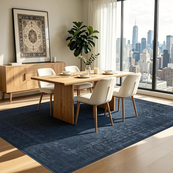 Ruaruarug Area Rug 5'×7', Non Slip Machine Washable Ultra Soft Stain & Fade Resistant, Pet & Kids Friendly, for Living Room/Bedroom/Kitchen/Classroom, Dark Blue