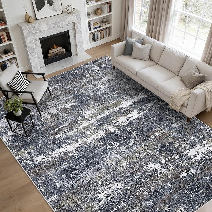 ROYHOME 8x10 Abstract Area Rugs Machine Washable Rug for Living Room Modern Carpet for Bedroom Farmhouse Indoor Large Floor Carpet with Non Slip Backing Stain Resistant Grey Brown