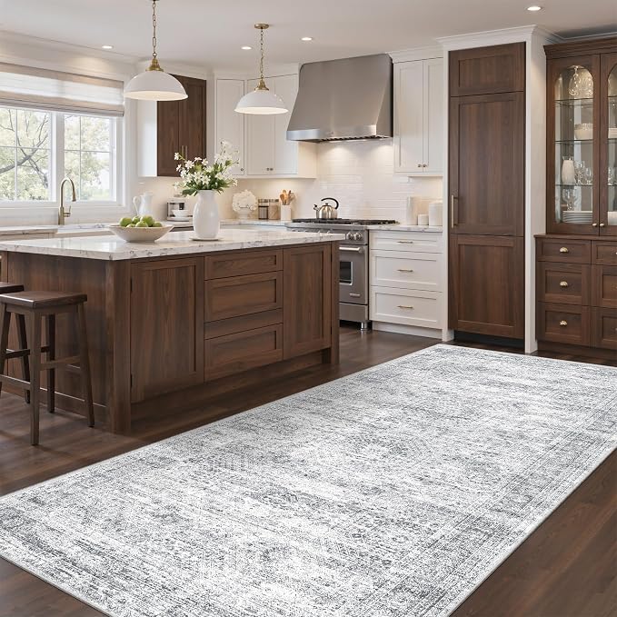4x8 Rug Non Slip,Washable Hallway Runner Rug,Grey | Area Rugs for Kitchen,Entryway,Bedroom,Bathroom,Nursery Room,Thin,Soft Runner Rug,Stain Resistant Indoor Carpet