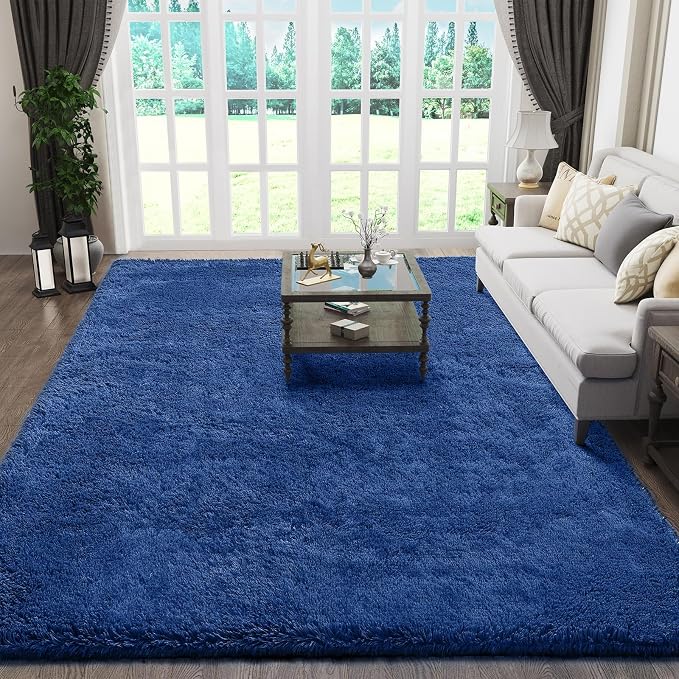 Ophanie 5x8 Blue Rugs for Living Room,Kids Rug,Playroom Navy Area Rugs for Boys Girls Teen Decor,Fluffy Fuzzy Soft Plush Shaggy Bedside Floor Bedroom Carpet for Teen with Over 99 pcs Pile fibers