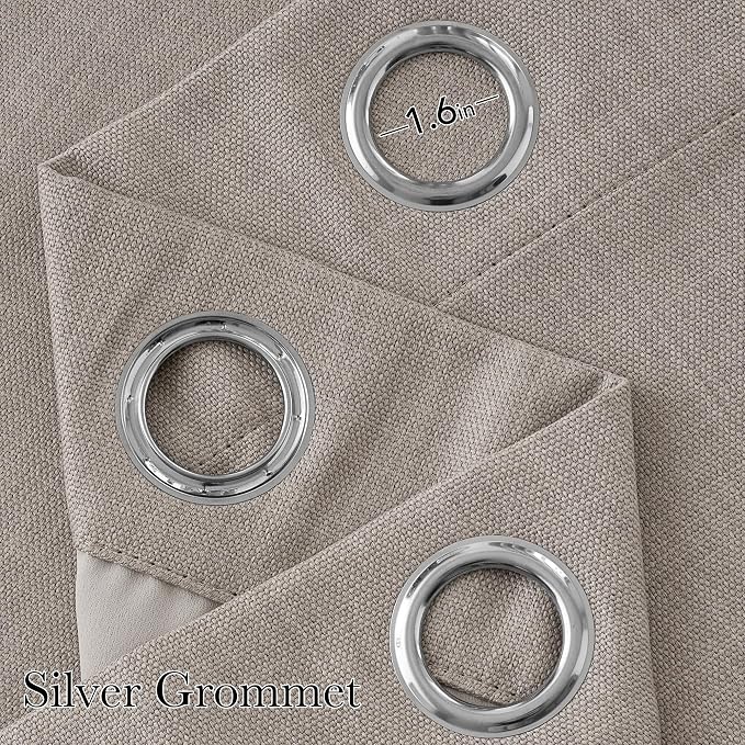 NICETOWN Short Faux Linen Angora Blackout Curtains 63 inches Long for Kitchen - Privacy Panels for Living Room Bedroom, Modern Farmhouse Style Easy Care Grommet Top, 2 Panels, W42 by L63