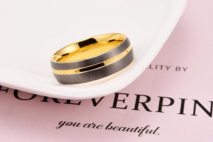 King Will Mens 8mm Rose Gold Groove/Gold Loop/Black Cross Groove Tungsten Carbide Wedding Ring Line Flat Pipe Cut Brushed Polished Comfort Fit 7-14