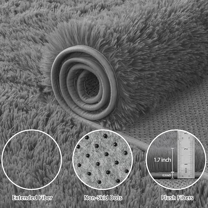9x12 Area Rug for Living Room:Ultra Soft Fluffy Shag Light Grey Rugs,Large Fuzzy Plush Indoor Non Slip Carpet Washable Rug for Bedroom Kids Nursery Office Dorm Modern Decor(Light Grey 8'x10')