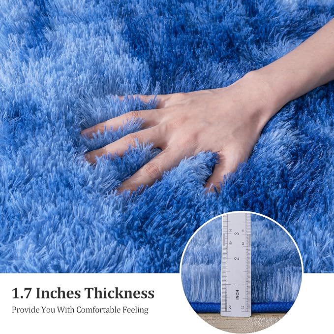Fluffy Shag Rug for Bedroom, 4x5.9 ft Area Rugs Living Room | Tie-Dyed Blue, Soft and Comfy, Fuzzy Bedside Carpet for Nursery and Kids Room, Girl, Boys Dorm Home Decor Aesthetic, Non Slip