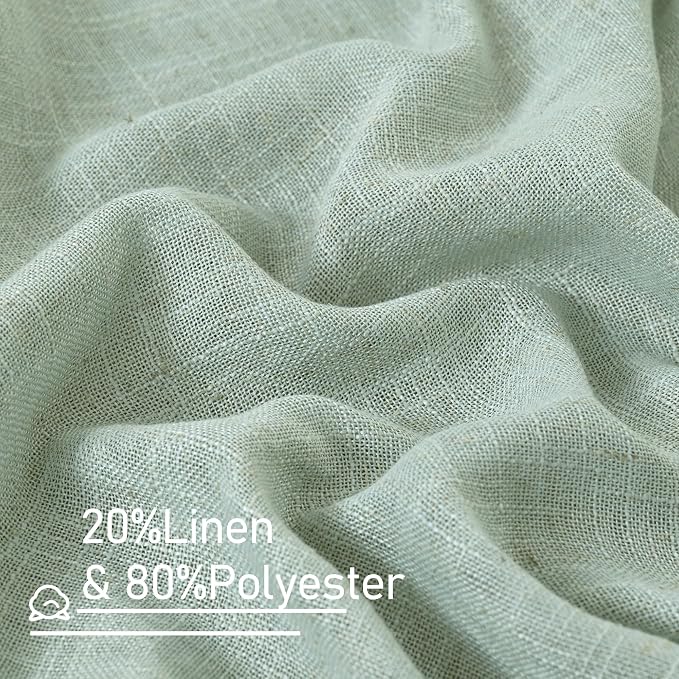 LAMIT Semi Sheer Linen Curtains 54 Inch Length 2 Panels, Light Sage Light Filtering Panels Back Tab and Rod Pocket Neutral Drapes for Kitchen/Window/Dining Room, 52 x 54 Inch