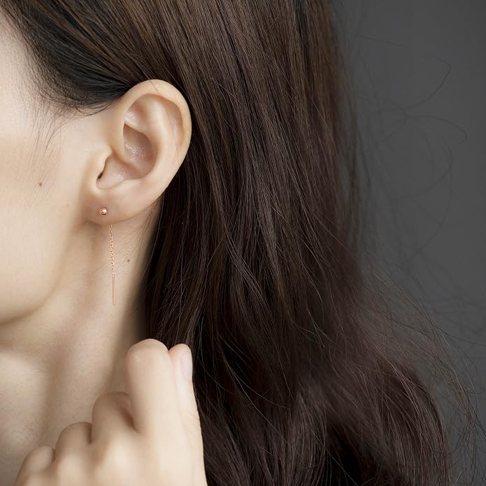 S.Leaf Threader Earrings for Women 925 Sterling Silver Gold Plated Hypoallergenic Backless Ardant Chain Duster Tassel Drop Double Piercing Pull Through Earrings for Women Trendy