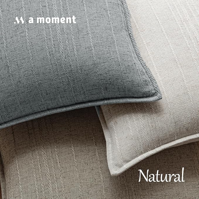 a moment Linen Pillow Covers Set of 2,Boho Farmhouse Throw Pillowcases Neutral Textured Decorative Covers for Couch Sofa,Soft Linen Blend Accent Case Cushion Living Room Home Decor 22"x22"Sky Gray