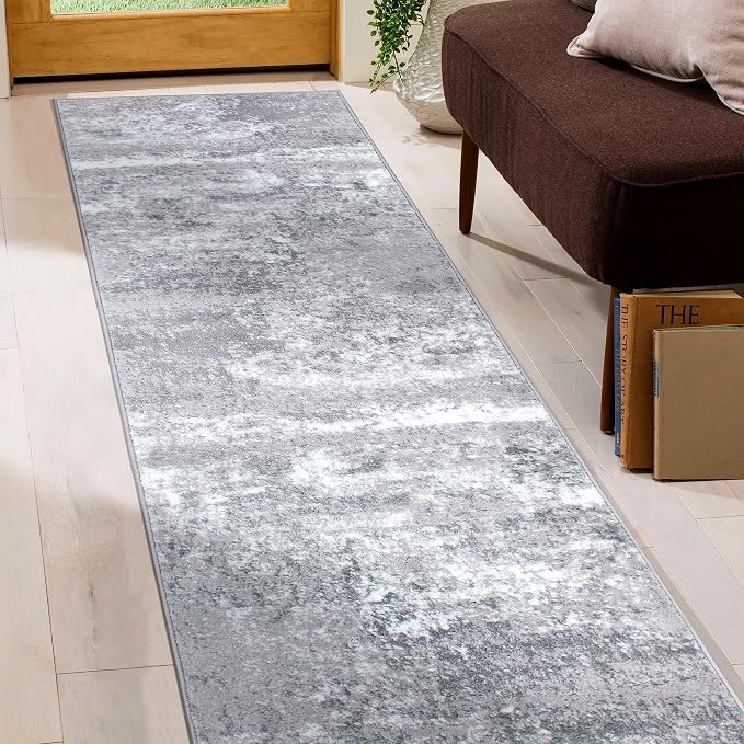 Rugshop Watercolor Distressed Modern Bohemian Runner Rug Gray 2' x 7'