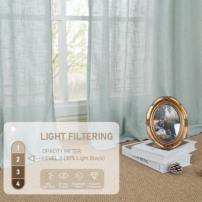 LAMIT Greyish Blue Linen Curtains for Bedroom, 72 Inch Length Light Filtering Semi Sheer Panels Back Tab and Rod Pocket Neutral Drapes for Living Room, 2 Panels, 34 x 72 Inch