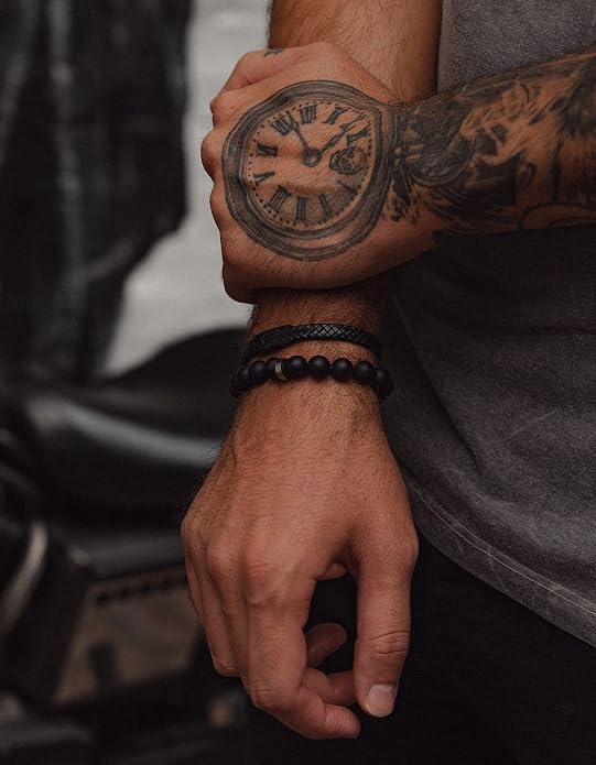 Forge & Foundry Men’s Matte Black Solid Onyx Beaded Bracelet | 10mm, 8mm, 6mm Bead Size Options | Signature Stainless Steel Engraved Bead | Andalus