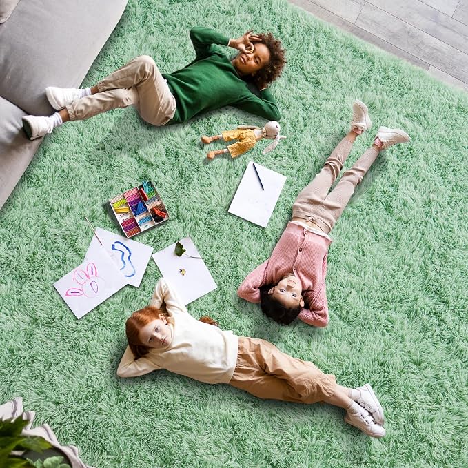 Soft Fluffy Sage Green Rug for Living Room Bedroom, 8x10 Shaggy Area Rugs | Large Non-Slip Light Green Rug for Nursery Kids Room Dorm Room Home Decor, Indoor Plush Floor Carpet
