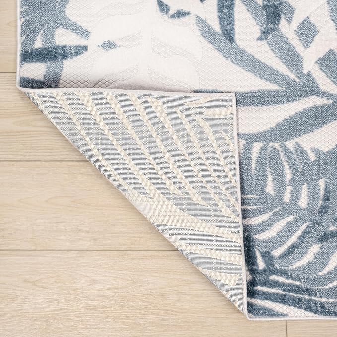 JONATHAN Y Tropics Palm Leaves Indoor Outdoor Area Rug 4X6 Cream/Dark Blue | Ships Rolled, Durable Flat Weave, Lays Flat for Backyard, Patio, Porch, Easy-Cleaning, High Traffic,Pet-Friendly,Non-Shedding