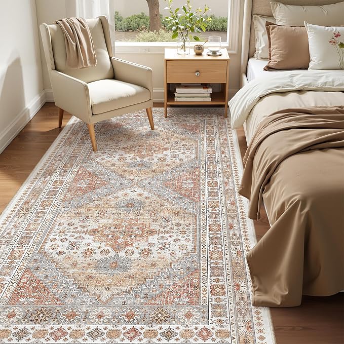 zesthome 4x8 Rug for Bedroom,Wide Runner Rug for Hallway, Non Slip Washable Runner Rug for Living Room, Low Pile Soft Entryway Kitchen Rug, Modern Home Decor Mat for Dining Room(Orange,4'x8')