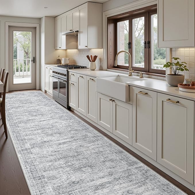 3x14 Runner Rug Non Slip,Washable Hallway Runner Rug,Grey | 14 ft Runner Rug for Hallway,Entryway,Bedroom,Living Room,Thin,Soft, Extra Long Rug,Stain Resistant Indoor Carpet