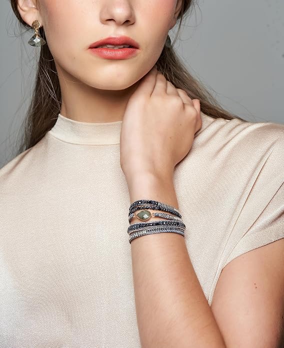 Bracelet for Women – Handmade Vegan Boho Natural Stone Layered Bracelet, Thailand Bohemian Stackable Beaded Wrap Bracelets, Summer Hippie Bracelet Stack, Fashion Jewelry Gifts
