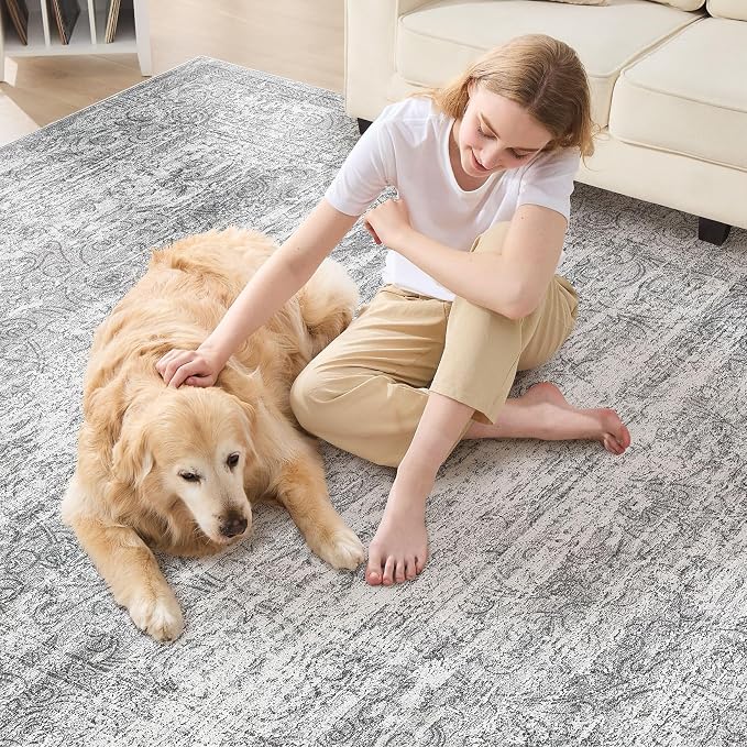 DMOYEST Area Rug Living Room Rugs - 8x10 Abstract Large Soft Indoor Washable Rug Neutral Modern Low Pile Carpet for Bedroom Dining Room Farmhouse Home Office - Vintage Grey