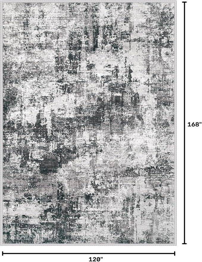 10x14 Area Rug for Living Room: Washable Abstract Large Soft Rugs Non Slip Modern Stain Resistant Low Pile Carpet for Dining Room Bedroom Nursery Office (Black Grey, 10'x14')