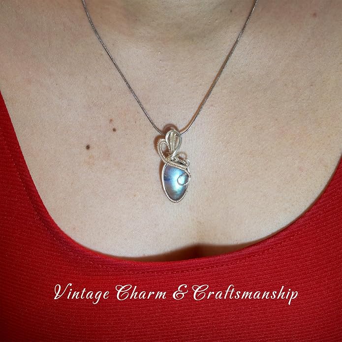 Handmade Wrapped Labradorite Crystal Pendant Necklace - Dainty Charm Copper Wired Necklace, Healing Crystals and Gemstones, Vintage Jewelry for Women, Men's Necklace, Boho Black Stone Protection Birthstone Jewelry