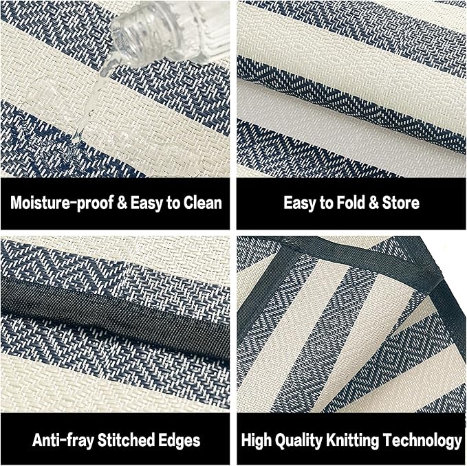 HUGEAR 6'x9' Outdoor Rug Waterproof Plastic Straw Rugs Blue Stripe Reversible Mat Floor Carpet for Camping RV Deck Entryance Porch Picnic Balcony Beach Backyard