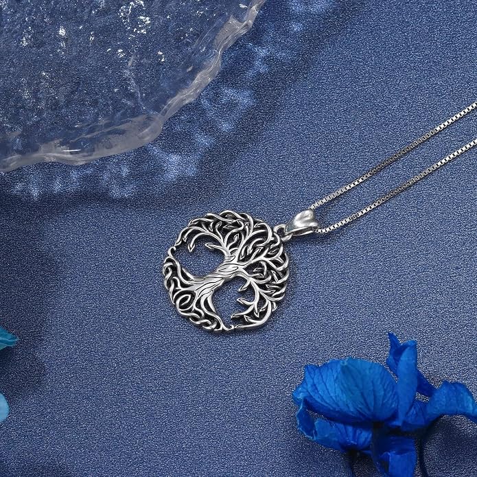 Aniu Tree of Life Necklace for Women, 925 Sterling Silver Mother of Pearl Family Palm Tree Charm Pendant Jewelry for Birthday Christmas Gift