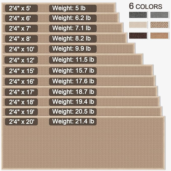7ft Natural Jute Hallway Runner Rug Non Slip Washable, Rubber Backed Long Khaki Indoor Entryway Runner, Absorbent Kitchen Carpet Sink Rug